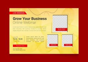 business webinar banner inbjudan med gyllene färg malldesign vektor