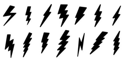 satz von handgezeichneten vektorgekritzel elektrische blitzsymbol skizzenillustrationen. Vektor-Illustration. vektor