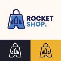 einfaches minimalistisches Raketen-Einkaufstaschen-Logo-Design vektor