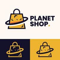 einfaches, minimalistisches Planeten-Einkaufstaschen-Logo-Design vektor