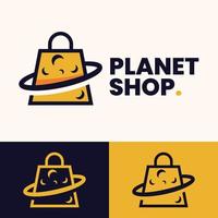 enkel minimalistisk planet shoppingväska logotypdesign vektor