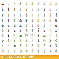 100 arom ikoner set, tecknad stil vektor