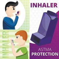 astma inhalator banner set, tecknad stil vektor