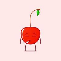 süße kirschkartoonfigur mit flachem ausdruck. rot und Grün. geeignet für Emoticon, Logo, Maskottchen und Symbol vektor