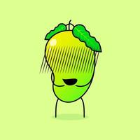 süßer mangocharakter mit verlegenem ausdruck. grün und orange. geeignet für Emoticon, Logo, Maskottchen und Symbol vektor
