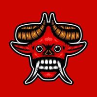 illustration av ett rött demonhuvud med två horn och huggtänder. lämplig för maskot, logotyp, symbol och t-shirt design vektor