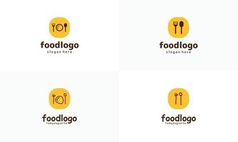 uppsättning av bestick logotyp design på isolerad bakgrund, mat handritad logotyp ikon mall vektor