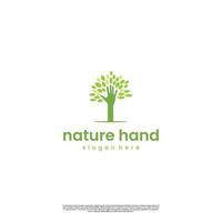 hand med blad logotyp design illustration, naturlig hand logotyp design modernt koncept vektor