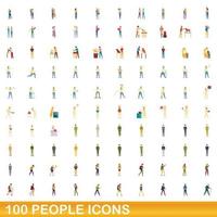 100 Personen Icons Set, Cartoon-Stil vektor