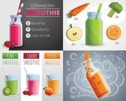 frukt smoothie banner set, tecknad stil vektor