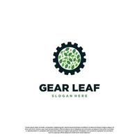 Gear-Blatt-Logo, Natur-Gang-Logo, Gear-Mähdrescher mit Blatt-Logo-Konzept vektor