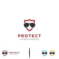 Sonnenbrillen schützen Logo-Design-Icon-Vorlage, Sonnenbrillen mit Schild-Logo-Konzept vektor