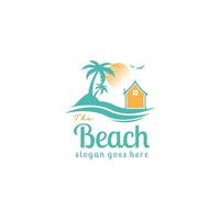 landskap strand logotyp design illustration, ocean logotyp ikon mall vektor