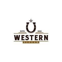 western logotyp design vintage, hästsko med stjärnlogotyp emblem vektor