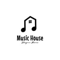 Musikhaus-Logo-Design einfach und elegant, Icon-Vorlage Musiknote und Haus-Logo-Konzept vektor