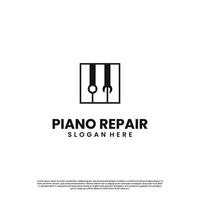 Klavierreparatur-Logo-Design auf isoliertem Hintergrund, Klavier mit modernem Konzept des Schraubenschlüssel-Logos vektor