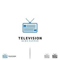 Designvorlage für das Logo der Fernsehzeitung. fernseher kombiniert mit zeitungslogokonzept vektor