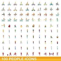 100 Personen Icons Set, Cartoon-Stil vektor