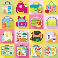 Lunchbox-Icons gesetzt, flacher Stil vektor