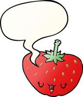 Cartoon-Erdbeere und Sprechblase in glattem Farbverlauf vektor