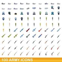 100 Armee-Icons gesetzt, Cartoon-Stil vektor