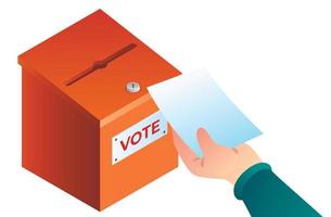 Neue Hand bringt Stimmzettel in das Wahlurnenkonzept vektor