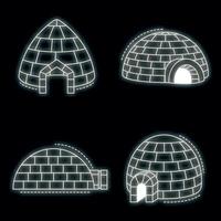 Iglu Eskimo Icon Set Vektor Neon