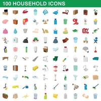 100 Haushaltssymbole im Cartoon-Stil vektor