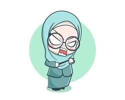 süße muslimische lehrerin mit wütendem ausdruck zeichentrickfigur vektor
