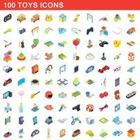 100 Spielzeugsymbole gesetzt, isometrischer 3D-Stil