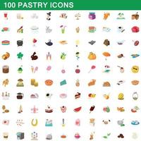 100 bakverk ikoner set, tecknad stil vektor