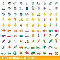 100 Tiersymbole im Cartoon-Stil vektor