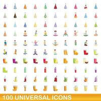 100 universella ikoner set, tecknad stil vektor