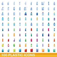 100 Plastiksymbole im Cartoon-Stil vektor