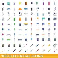 100 elektriska ikoner set, tecknad stil vektor