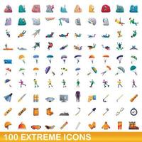 100 extreme Symbole im Cartoon-Stil vektor