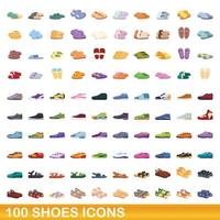 100 Schuhe Icons Set, Cartoon-Stil vektor