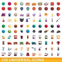 100 universelle Symbole im Cartoon-Stil