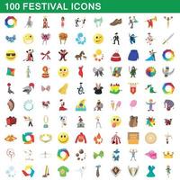 100 Festival-Icons gesetzt, Cartoon-Stil vektor