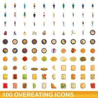 100 Symbole für übermäßiges Essen im Cartoon-Stil vektor
