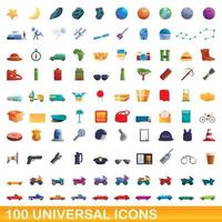 100 universella ikoner set, tecknad stil vektor