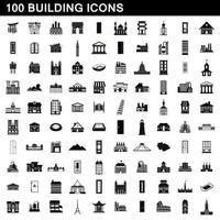 100 Gebäudesymbole gesetzt, einfacher Stil vektor
