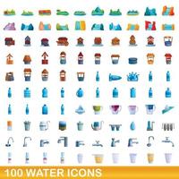 100 vatten ikoner set, tecknad stil vektor