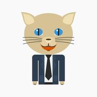 Bearbeitbarer Vektor des Business-Katzencharakters im flachen Cartoon-Stil für Kinderbuchillustration über Berufskonzept