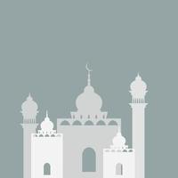 moskéillustration med två minareter och fyra kupoler i pappersstil för islamiska stunder som ramadan och eid vektor