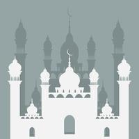 moscheenillustration mit vier minaretten und sieben kuppeln im papierstil für islamische momente wie ramadan und eid vektor