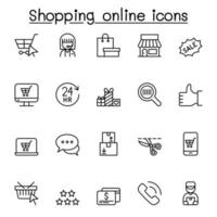 shopping online ikonuppsättning i tunn linje stil vektor