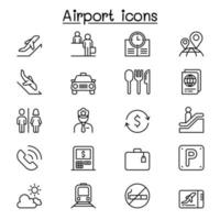 flygplats ikonuppsättning i tunn linje stil vektor
