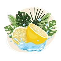 tropische illustration mit zitrone im spritzwasser. Fruchtabbildung vektor
