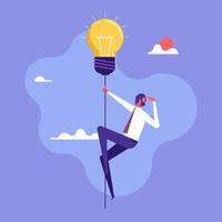Geschäftsmann mit fliegender Glühbirne auf der Suche nach kreativen Ideen, kreativem Denkkonzept, Erfindung oder Innovation, um das Unternehmenswachstum oder die Arbeitsleistung voranzutreiben vektor